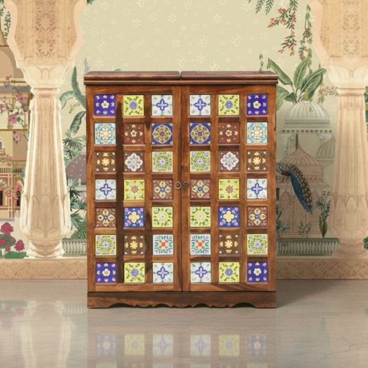 Rang Mahal Foldable Bar Cabinet Double Door | Sheesham Wood