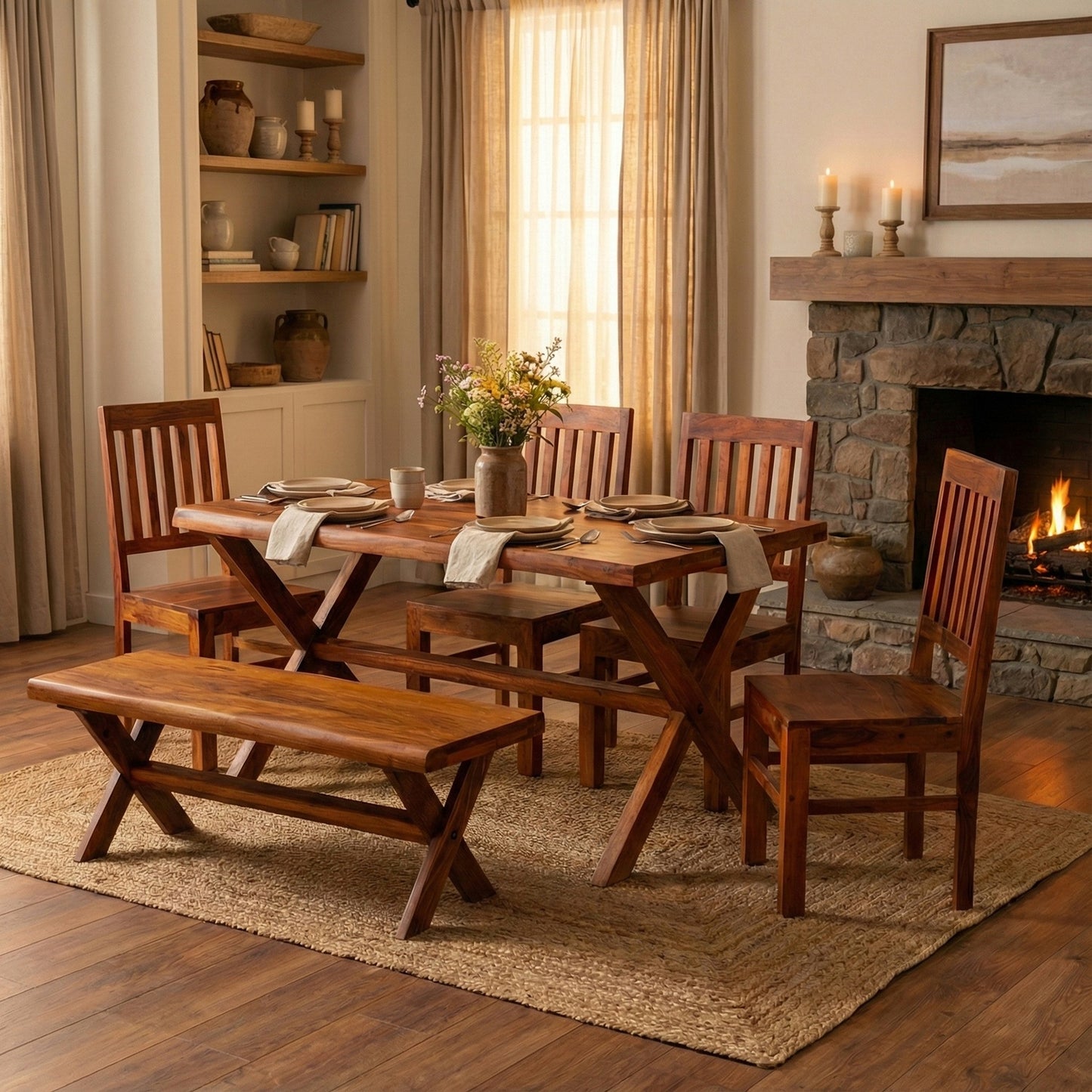 Heritage Dining Table Set | Sheesham Wood