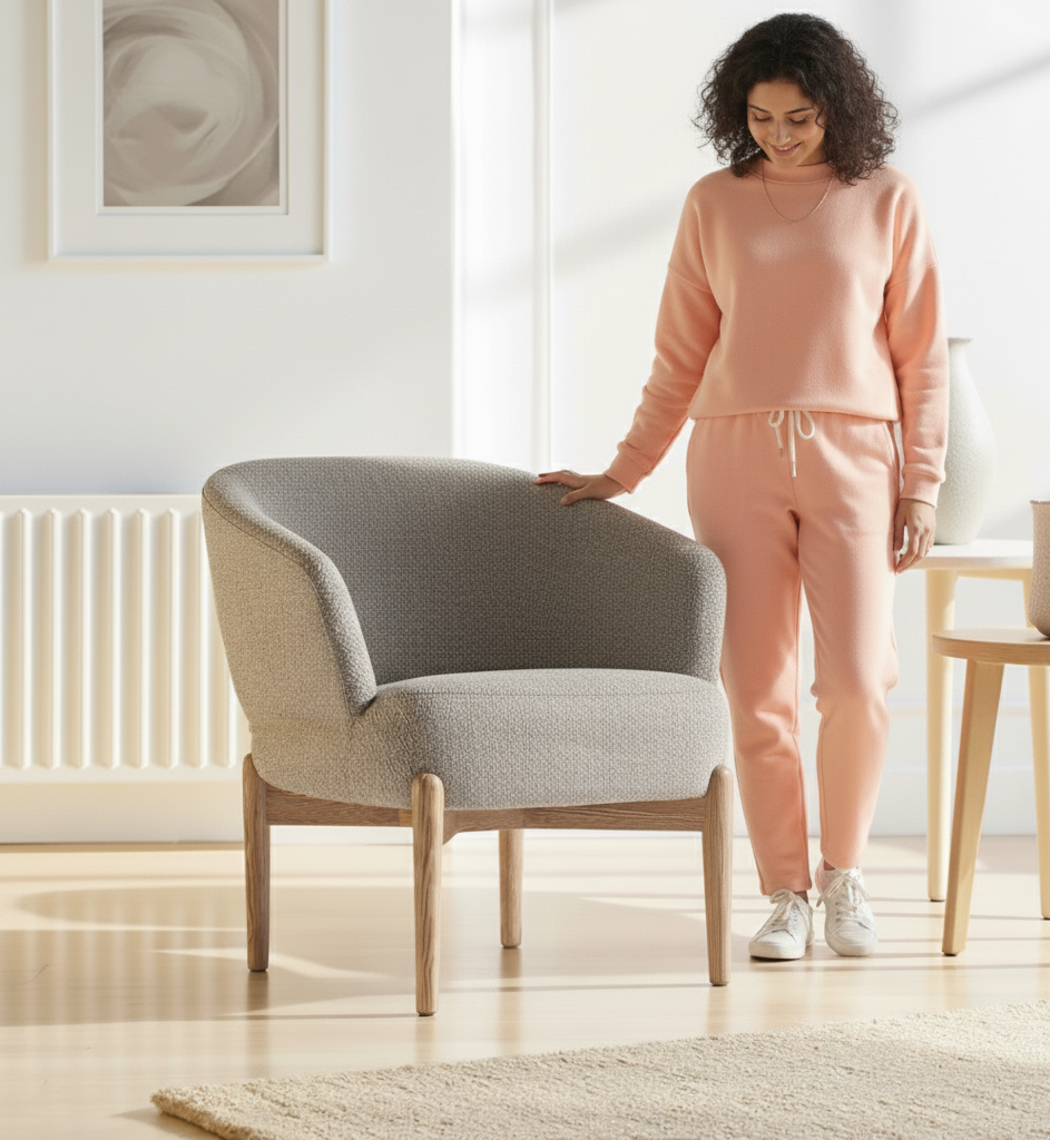 Swan Accent Chair | Green Boucle | Premium Oak Wood