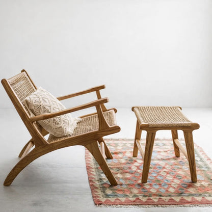 The Lumina Outdoor Rope Chair With Stool | Premium Acacia Wood