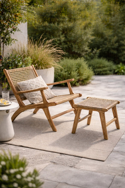 The Lumina Outdoor Rope Chair With Stool | Premium Acacia Wood